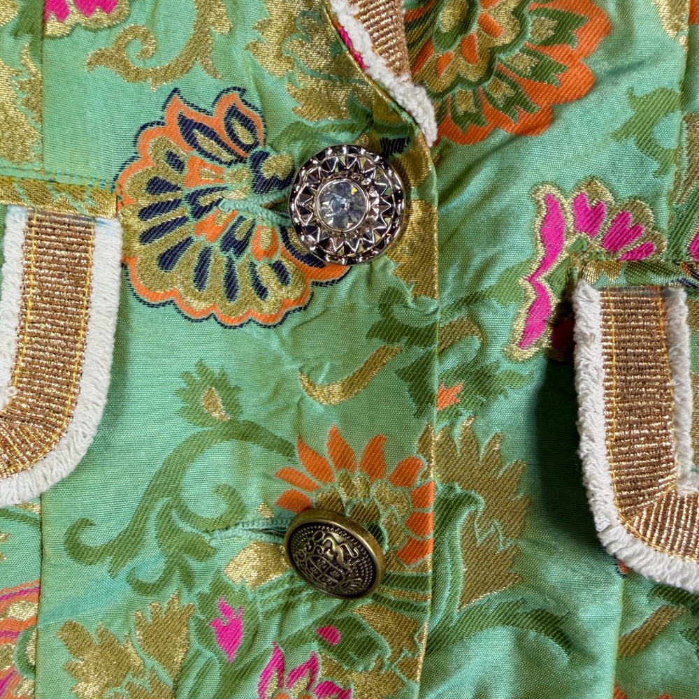 Aratta Silent journey Renaissance Silk Jacquard Blazer Jacket Green Floral Sz S - Picture 7 of 11